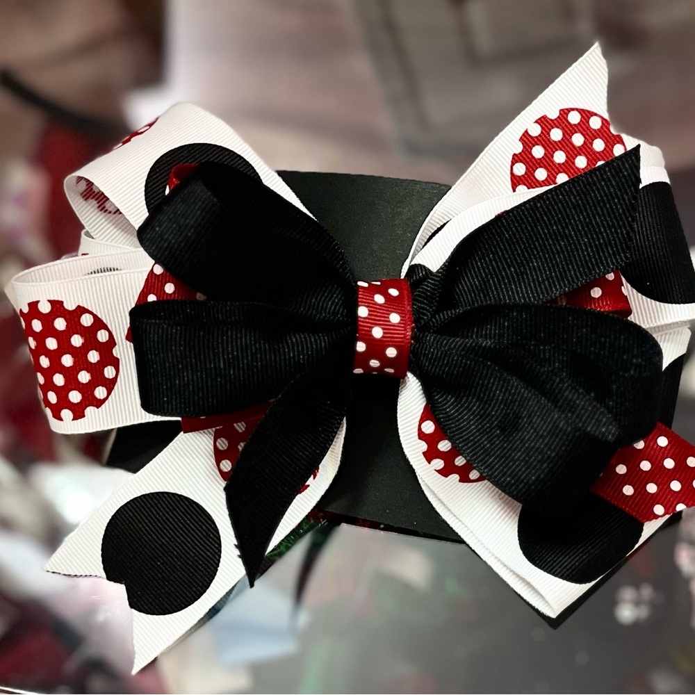 🎀 Minnie Mouse Hair Bow – Large Red Black White Polka Dot Boutique Bow